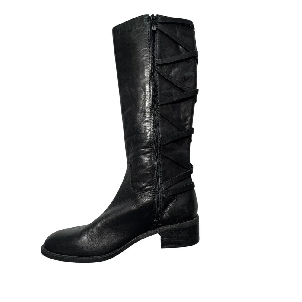 BCBGeneration Tall Boots Womens 9 Black Leather Lace Back Edgy Goth BG-MALLORY